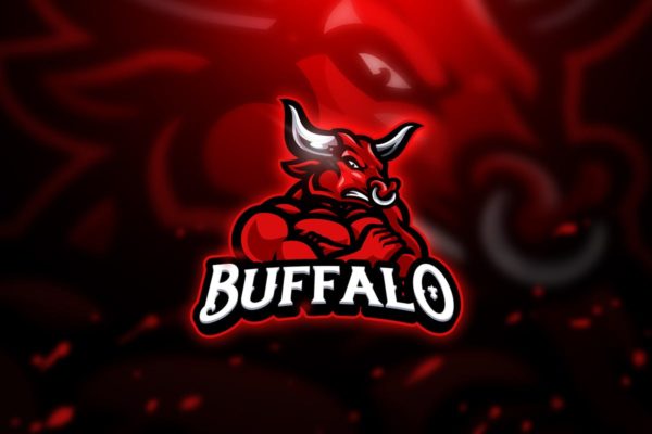 愤怒的公牛电子竞技吉祥物Logo标志设计模板V2 Buffalo 2 &#8211; Mascot &amp; Esport Logo