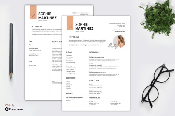 创意设计师/产品经理电子简历模板 Sophie Martinez &#8211; Resume Template YR