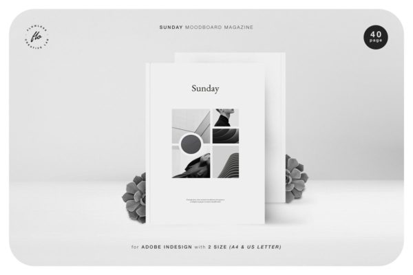 SUNDAY时尚黑白摄影图册设计模板