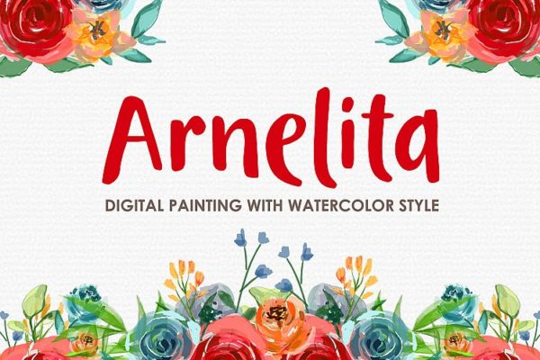 Arnelita-数字水彩花卉风格剪贴画