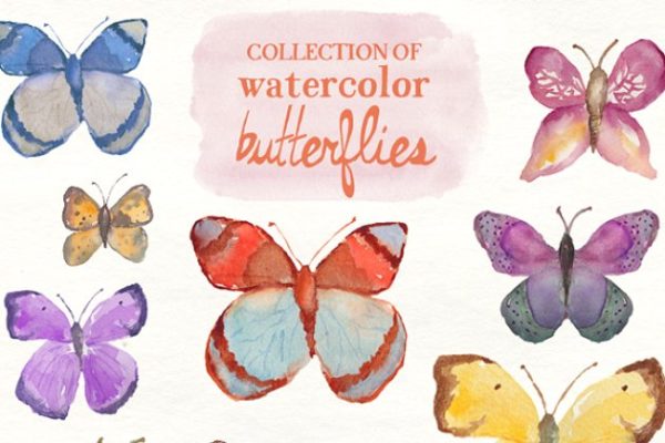 多种蝴蝶水彩剪贴画 Watercolor Butterflies