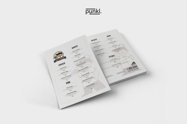 卡通图案餐馆饭店菜单传单设计模板 ChefBistro Food Menu Flyer