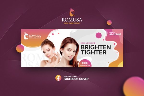 美容护肤品牌社交推广Banner设计模板 Romusa-Skin Care ClinicFacebook Cover Template