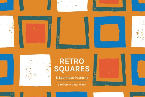 复古手绘方格图案无缝纹理 Retro Squares | Seamless Patterns