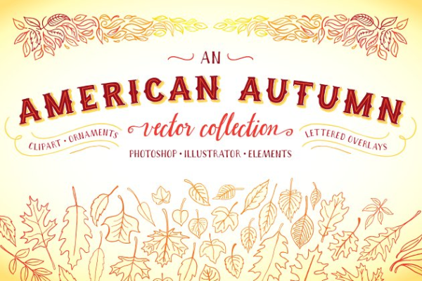 150+秋季插图和剪贴画元素 An American Autumn