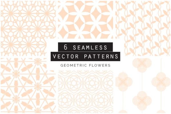 一套6种几何花卉无缝矢量图案  Geometric Flowers Patterns
