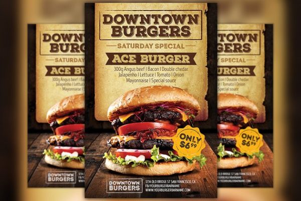 汉堡快餐店宣传海报设计模板 Hamburger Special Flyer Template