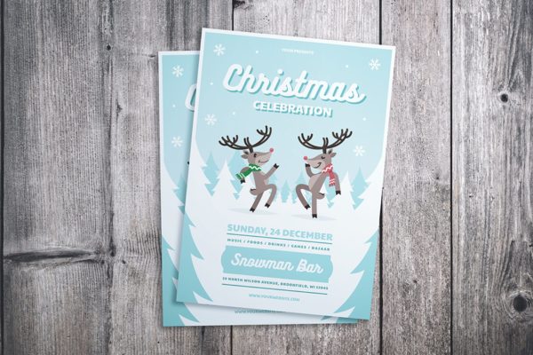 与鹿共舞圣诞节庆祝派对活动海报设计模板 Christmas Celebration Flyer