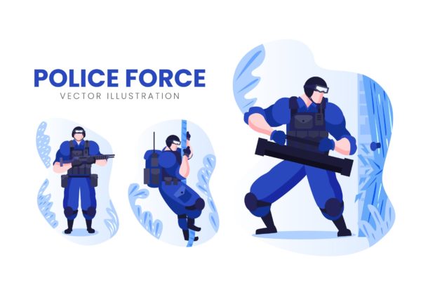 警察人物形象16设计网精选手绘插画矢量素材 Police Force Vector Character Set
