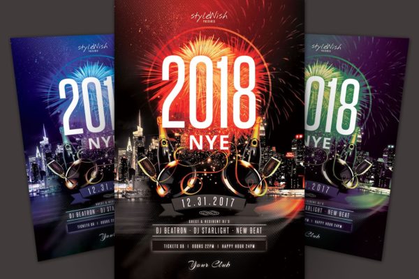 新年跨年晚会公司年会活动海报传单设计模板 New Year Flyer Template