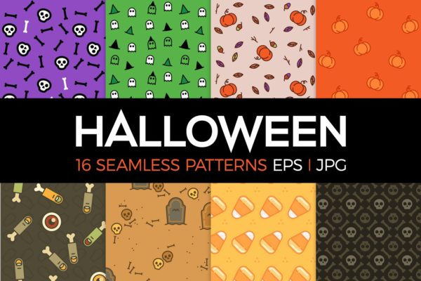 16款万圣节主题风格图案印花设计素材 16 spooky Halloween patterns