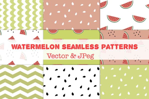 西瓜图案无缝纹理 Watermelon Seamless patterns