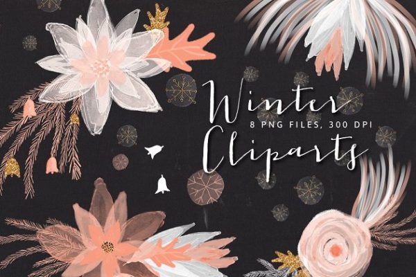 冬季花卉艺术剪贴画合集 Winter Floral Cliparts