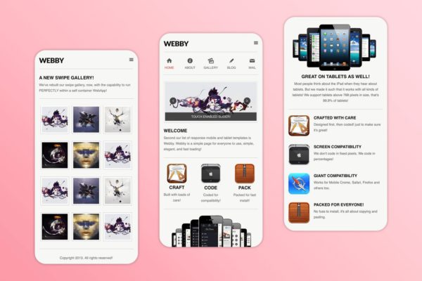 简单创意移动手机网站H5网站模板素材中国精选 Webby | Simple &amp; Creative Mobile Template