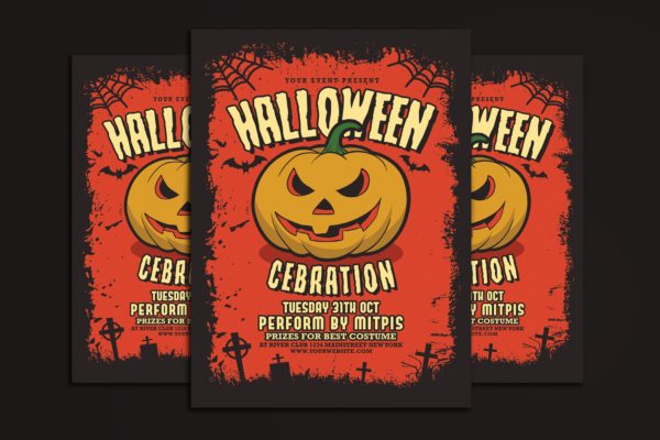 万圣节庆祝活动恶魔南瓜海报传单设计模板 Halloween Party Celebration