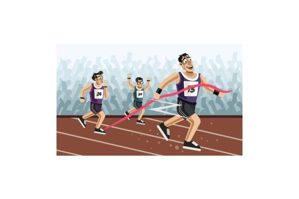 田径跑步运动卡通矢量插画设计素材 Runners cross the finish line