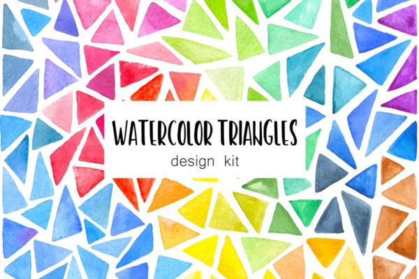 多彩三角形水彩矢量图案设计套装 Watercolor Triangles Design Kit