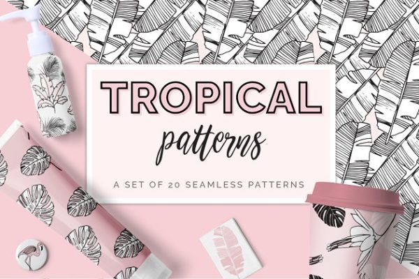 热带树叶手绘矢量纹理合集 Tropical Foliage Vector Patterns