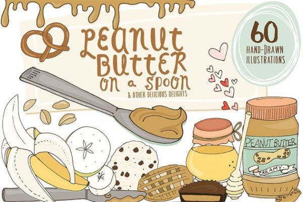 花生酱食物手绘矢量插图 Food Illustrations &#8211; Peanut Butter