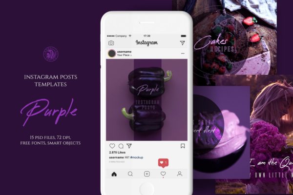 高雅紫色Ins文章贴图模板16设计网精选 Purple Instagram Posts