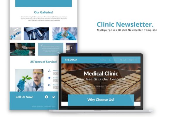 医疗诊所/体检中心网站订阅推广设计模板 Clinic Newsletter