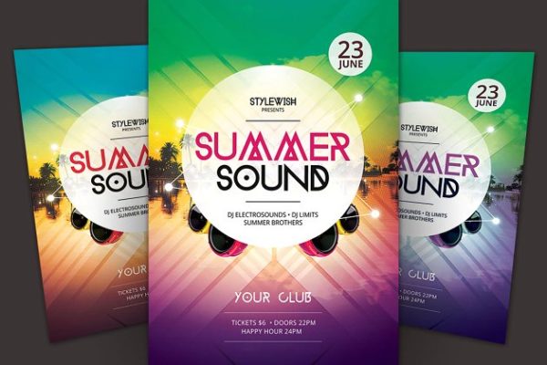 夏日沙滩音乐节海报PSD模板 Summer Sound Flyer Template
