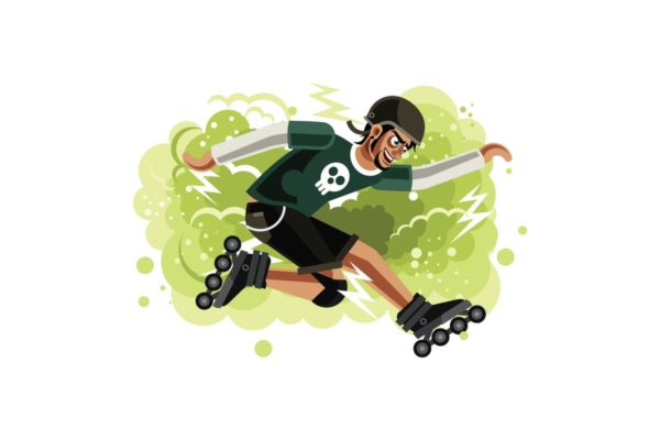 溜冰体育运动卡通矢量插画设计素材 Sport boy on Roller Skater