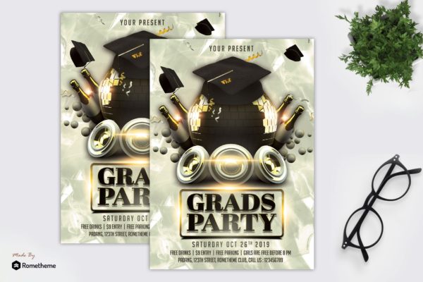 毕业活动派对海报传单设计模板 Graduation &#8211; Party Flyer Template MR