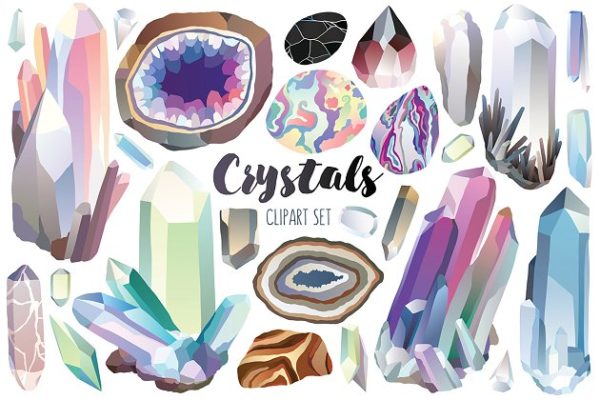 水晶宝石剪贴画素材 Crystals &amp; Gems Clipart Bundle