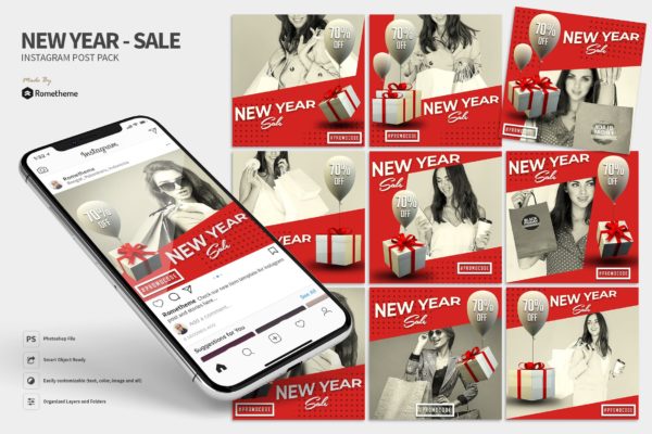 新年主题促销活动Instagram广告设计模板素材中国精选 New Year Sale &#8211; Instagram Post MR