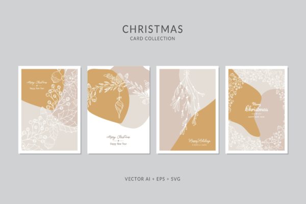 创意三色设计风格圣诞节贺卡矢量设计模板集v9 Christmas Greeting Card Vector Set