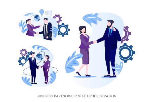 业务伙伴关系人物形象普贤居精选手绘插画矢量素材 Business Partnership Vector Character Set