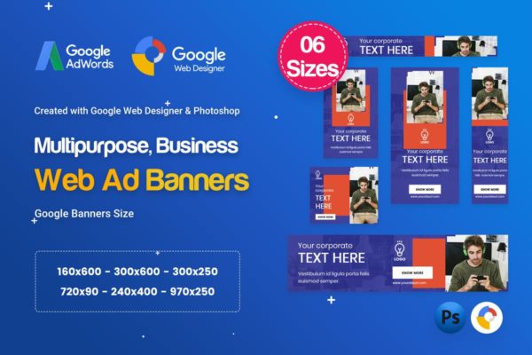 多用途多尺寸Banner广告设计HTML＆PSD模板 Multi-Purpose Banners HTML5 D67 Ad &#8211; GWD &amp; PSD