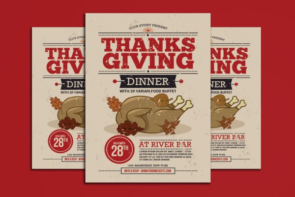 感恩节餐厅晚宴预约活动海报传单设计模板 Thanksgiving Dinner Flyer