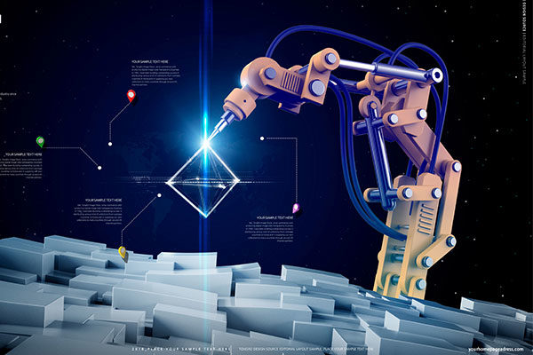 未来工业革命发展机械手臂科技海报设计模板