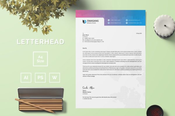 现代设计风格公开信/推荐信企业信纸设计模板04 Letterhead Template 04