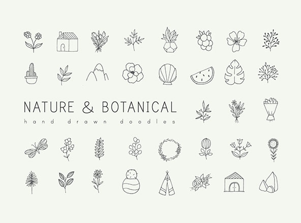 自然与植物手绘涂鸦矢量图形设计素材 Nature and Botanical Hand Drawn Doodles