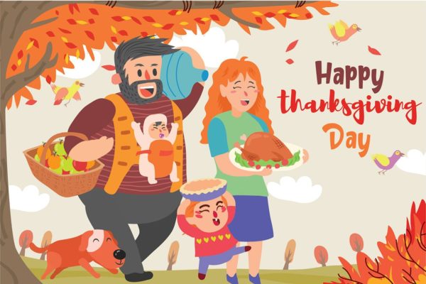 家庭感恩节主题矢量插画设计素材 Family Thanksgiving &#8211; Vector Illustration