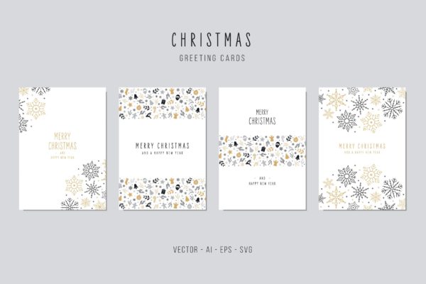 创意雪花手绘圣诞节贺卡矢量设计模板集v3 Christmas Greeting Vector Card Set