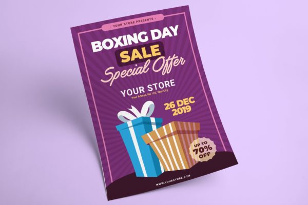 礼品交换日主题节日宣传单设计模板v3 Boxing Day Flyer