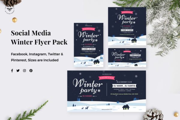 冬天主题社交媒体品牌16设计网精选广告模板合集 Winter Party Social Media Pack