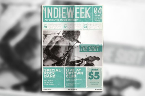 独立音乐会报纸样式宣传传单模板 Indie Newspaper Poster