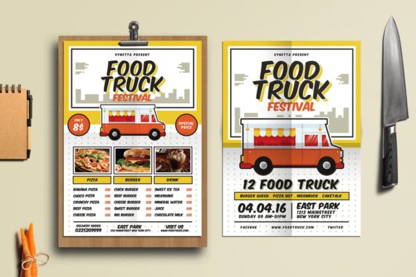 美食节美味餐车海报/传单/菜单模板 Food Truck Festival Poster/Flyer/Menu