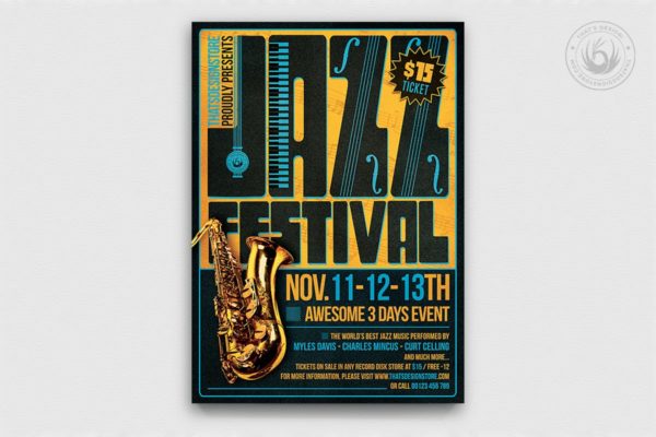 爵士音乐会活动海报模板设计v2 Jazz Festival Flyer Template V2