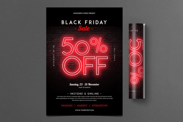 黒五购物节促销广告海报传单设计模板 Black Friday FLyer