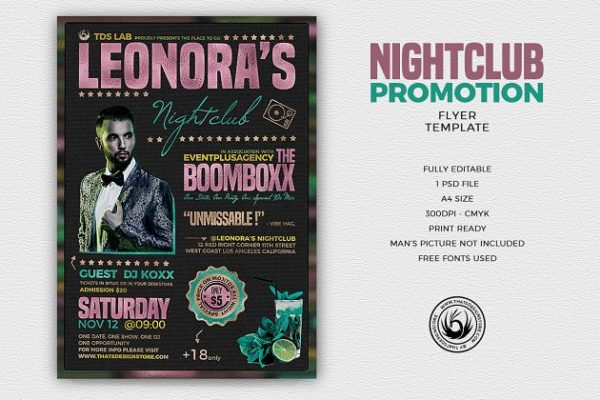 夜总会夜场宣传海报设计PSD模板 Nightclub Promotion Flyer PSD