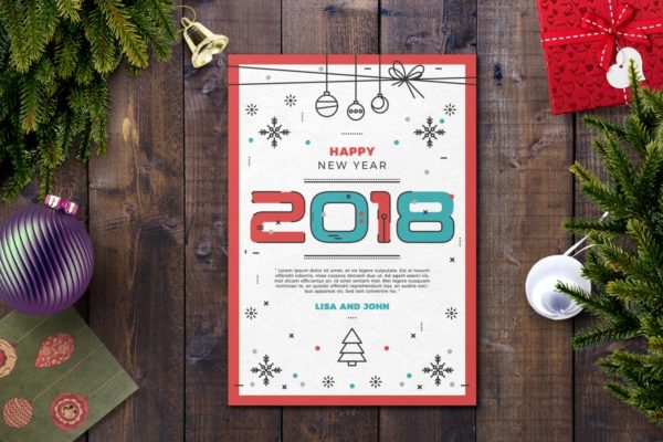 新年贺卡数字海报设计模板 Happy new year card template