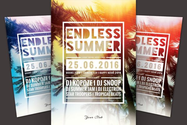 夏季海边派对聚会宣传传单模板 Endless Summer Flyer Template