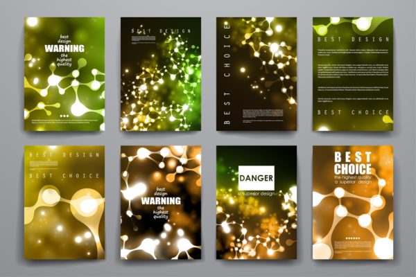 荧光DNA链条抽象图形画册模板 Set of Beautiful Brochures