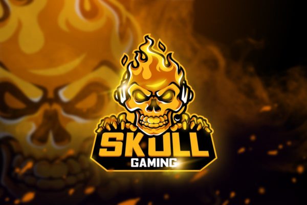 烈火骷髅游戏竞技战队队徽Logo模板 Skull Gaming &#8211; Mascot &amp; Esport logo
